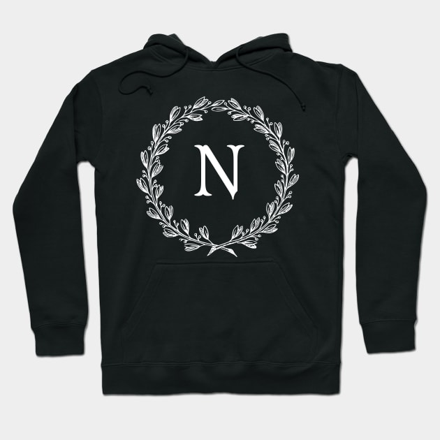 Beautiful Letter N Alphabet Initial Monogram Wreath Hoodie by anonopinion